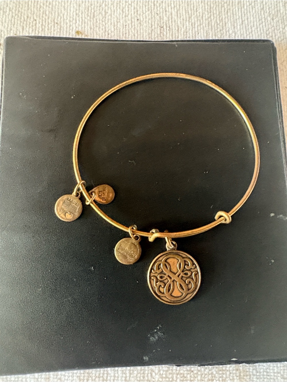 Alex and Ani Antique Gold Ornate Round Charm Bangle Bracelet